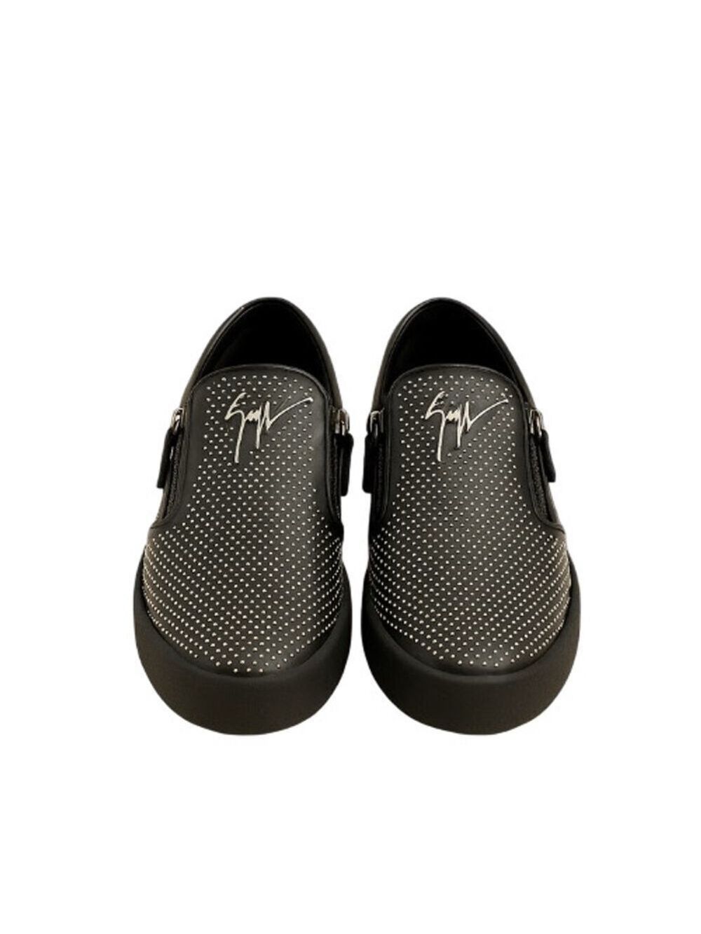 Giuseppe Zanotti Zip Up Sneakers Black Leather Silver Pinhead Studded Slip On 10